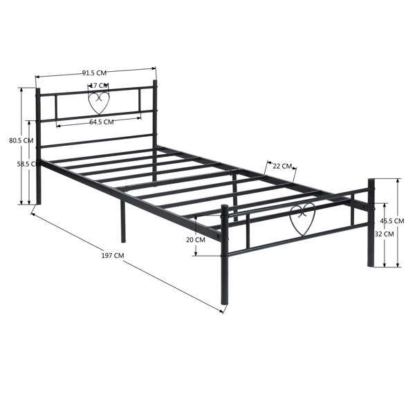 Marlow Home Co. Single Bed Frame With Metal Slatted Headboard Footboard